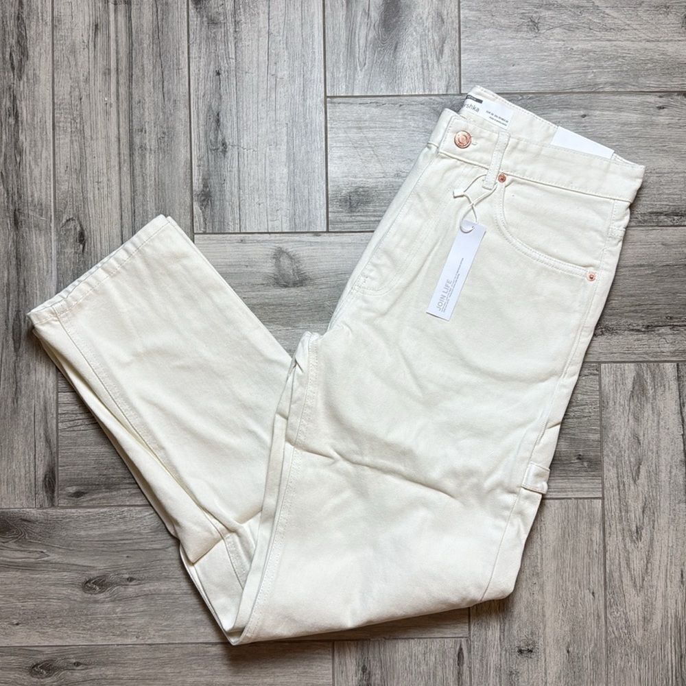 Bershka Mens Beige Denim Classic Cargo Straight Jeans Size 30 NWT